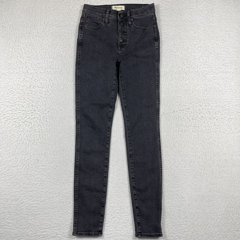Madewell Jeans Womens 25 Tall Black Button Fly Denim High Rise Skinny Stretch
